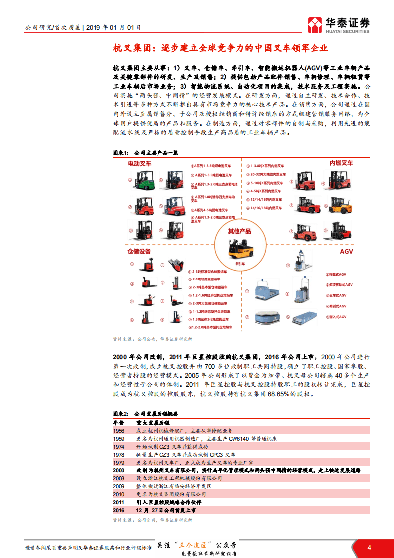 杭叉集团-603298-迈向智能化、集成化、国际化的叉车龙头-190101.pdf 第4页