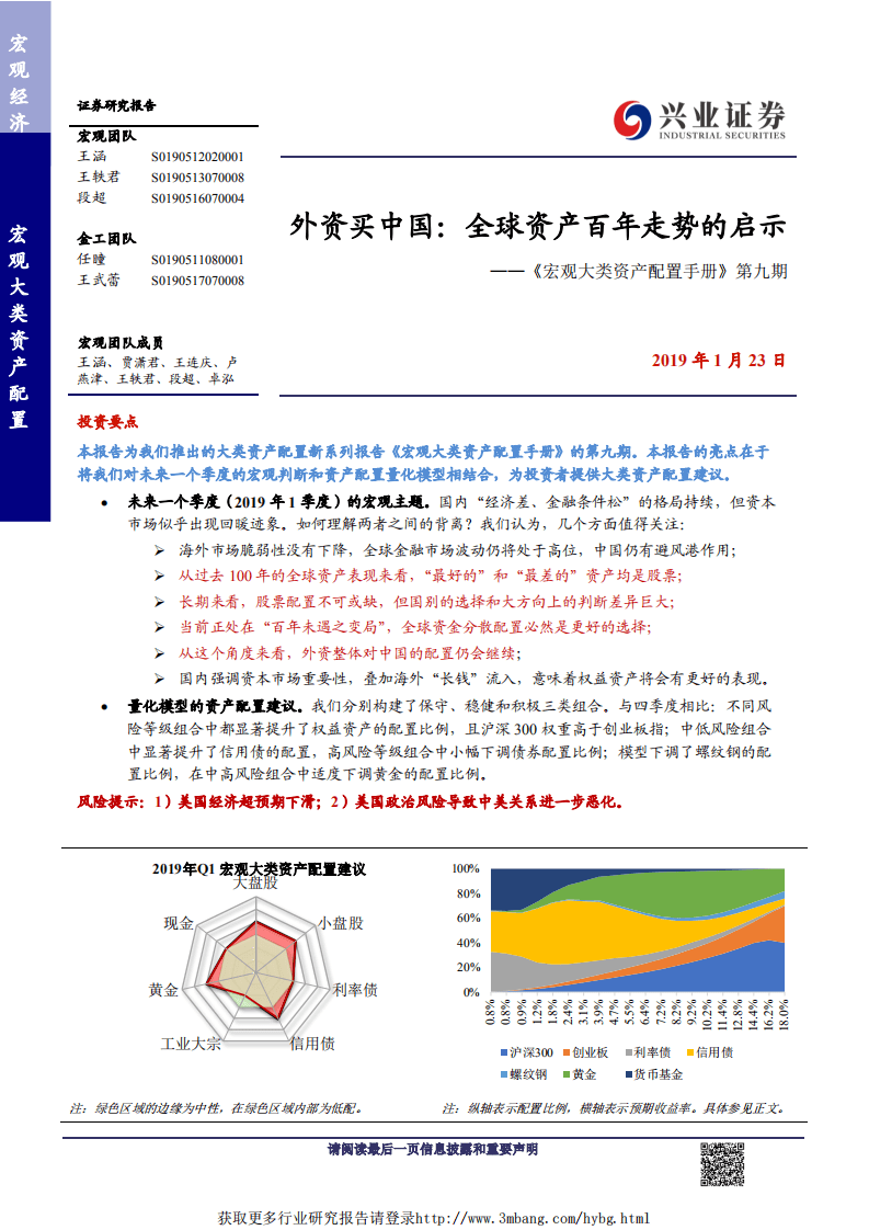 《宏观大类资产配置手册》第九期：外资买中国，全球资产百年走势的启示-190123.pdf 第1页