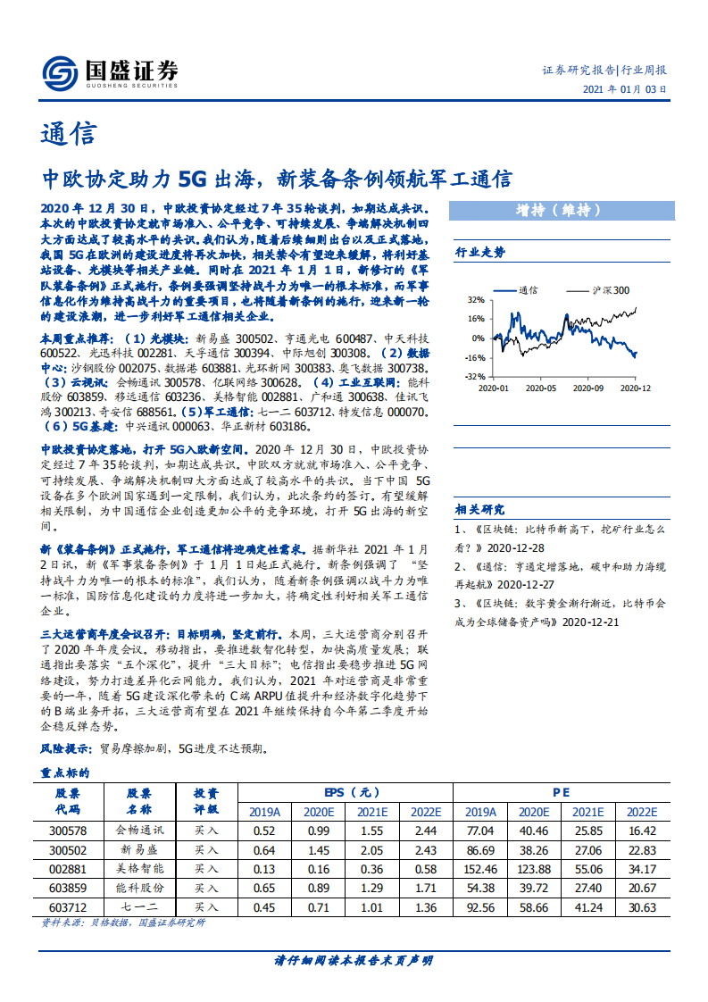 中欧协定助力5G出海，新装备条例领航军工通信.pdf 第1页