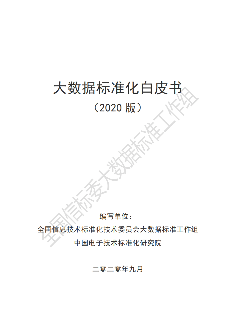 中国电子技术标准化研究院：大数据标准化白皮书 （2020 版）.pdf 第1页