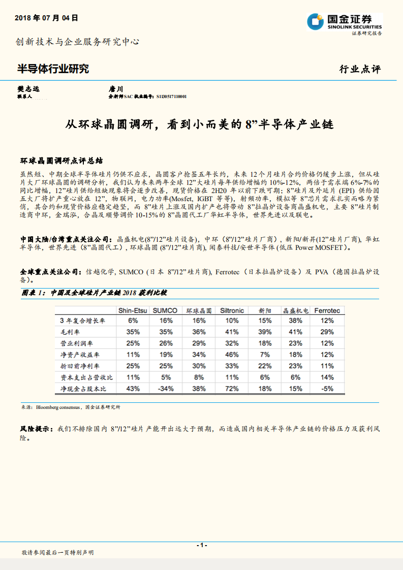 半导体行业研究：从环球晶圆调研，看到小而美的 8&rdquo;半导体产业链.pdf 第1页