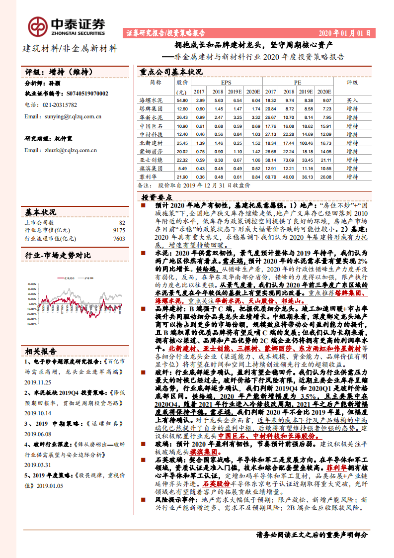 非金属建材与新材料行业2020年度投资策略报告：拥抱成长和品牌建材龙头，坚守周期核心资产.pdf 第1页