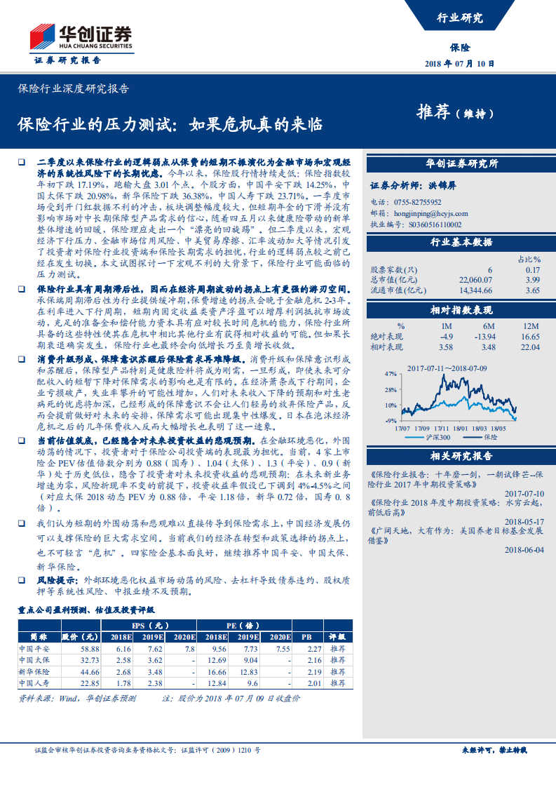 保险行业深度研究报告：保险行业的压力测试：如果危机真的来临.pdf 第1页