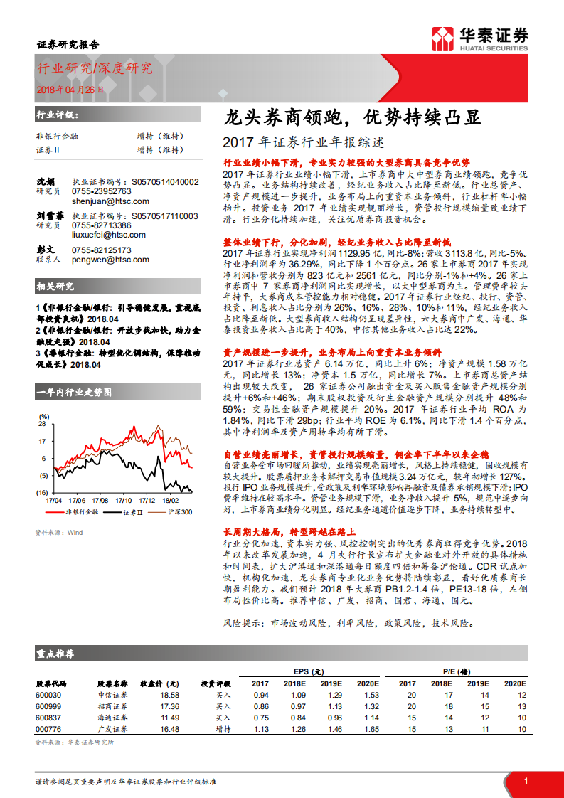 2017年证券行业年报综述：龙头券商领跑，优势持续凸显.pdf 第1页