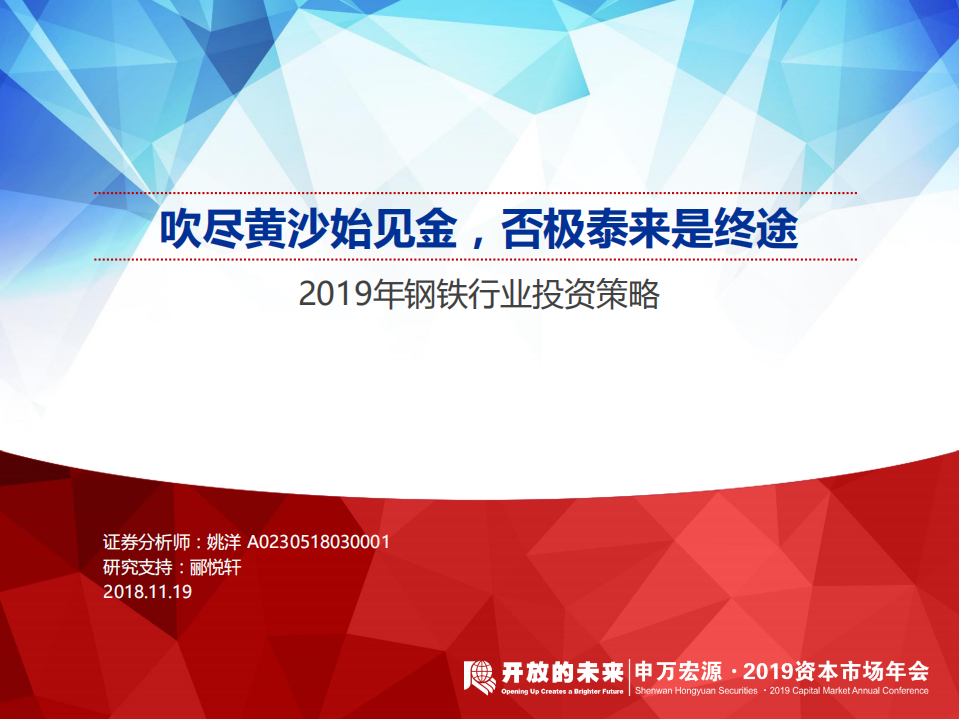 2019年钢铁行业投资策略：吹尽黄沙始见金，否极泰来是终途.pdf 第1页
