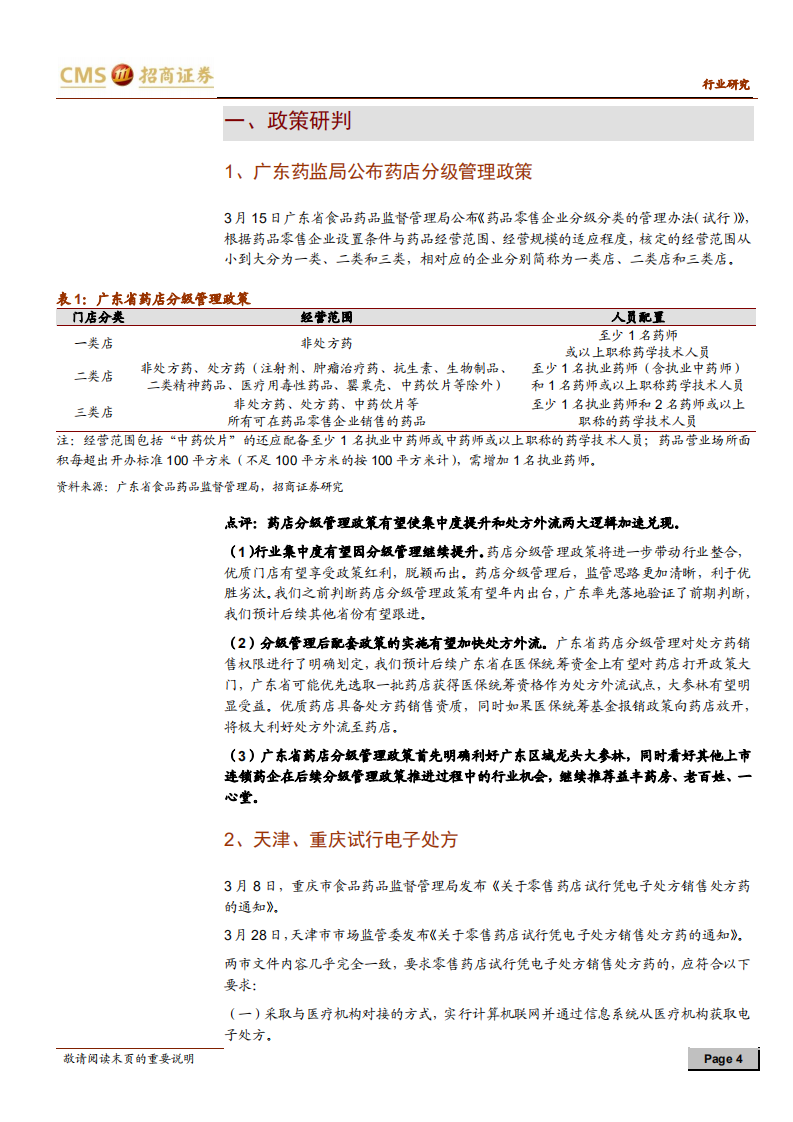 零售连锁药店行业定期报告：分级管理和电子处方试点加速处方外流.pdf 第4页