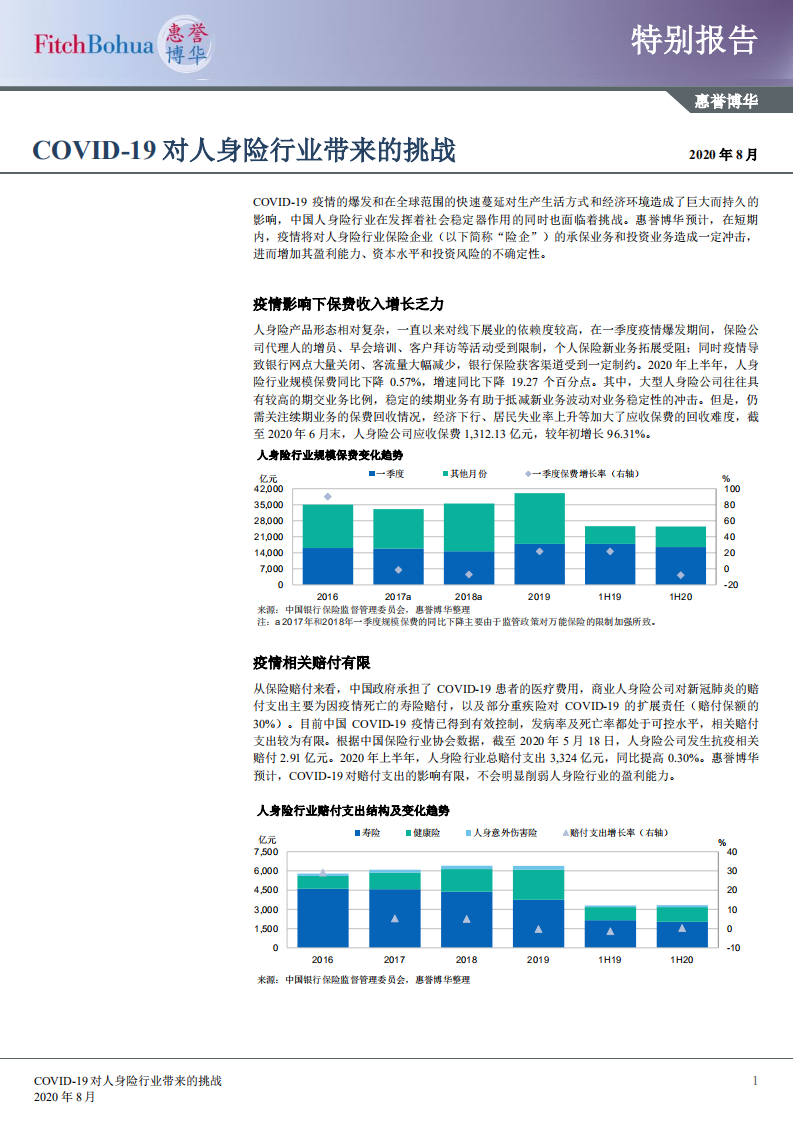 惠誉博华：COVID-19对人身险行业带来的挑战.pdf 第1页