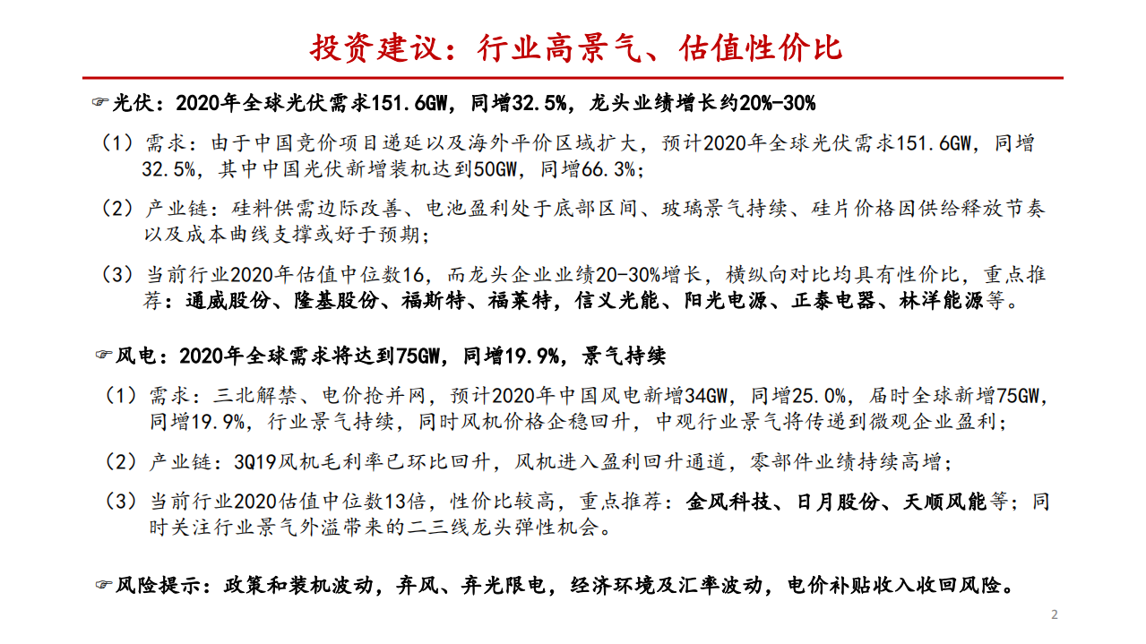 2020年新能源发电投资策略：光伏需求高增，风电景气持续.pdf 第2页