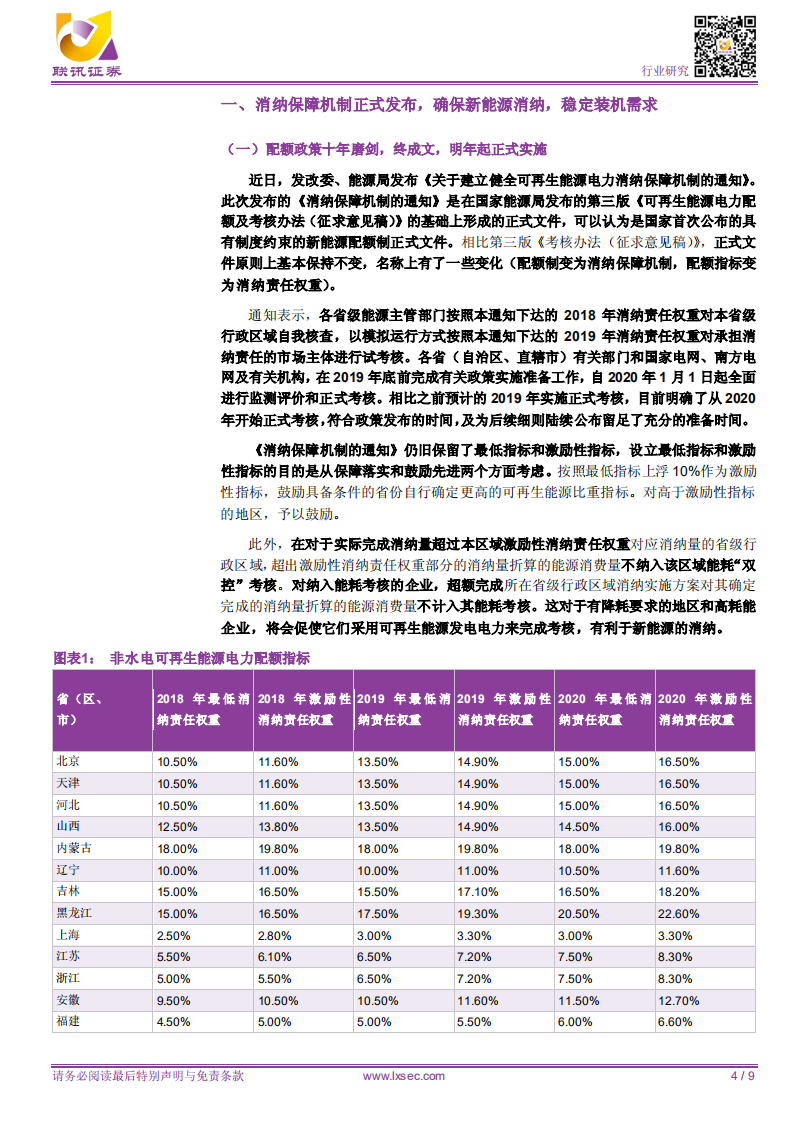 电新新能源专题之二：消纳保障机制正式发布，确保新能源消纳，稳定装机需求.pdf 第4页