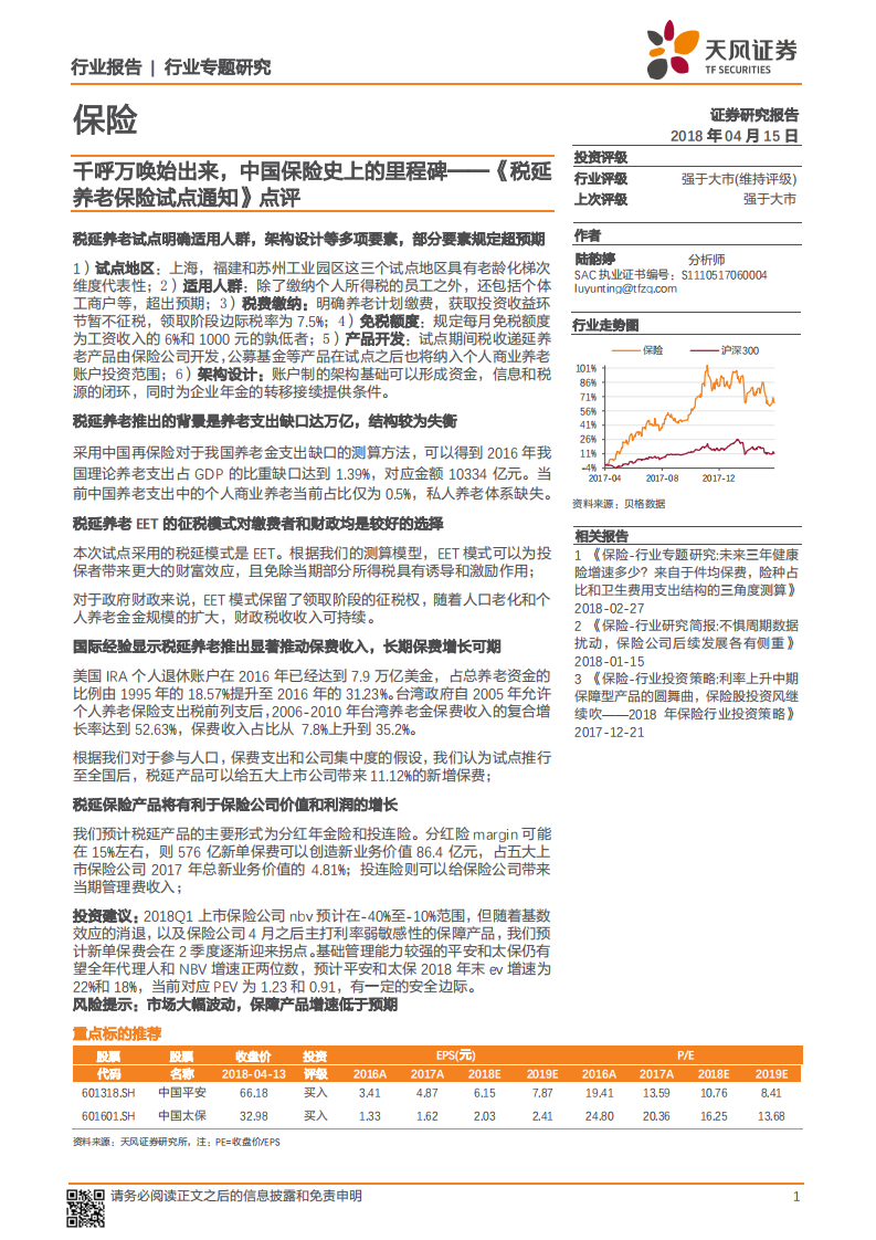 《税延养老保险试点通知》点评：千呼万唤始出来，中国保险史上的里程碑.pdf 第1页