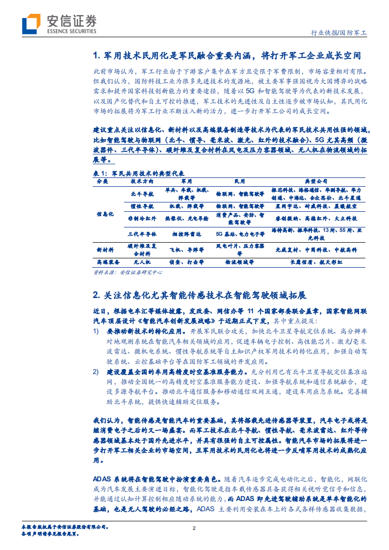 军用技术民用化系列1：关注毫米波雷达、惯性导航等技术在智能汽车的应用拓展，进一步打开相关公司成长空间.pdf 第2页