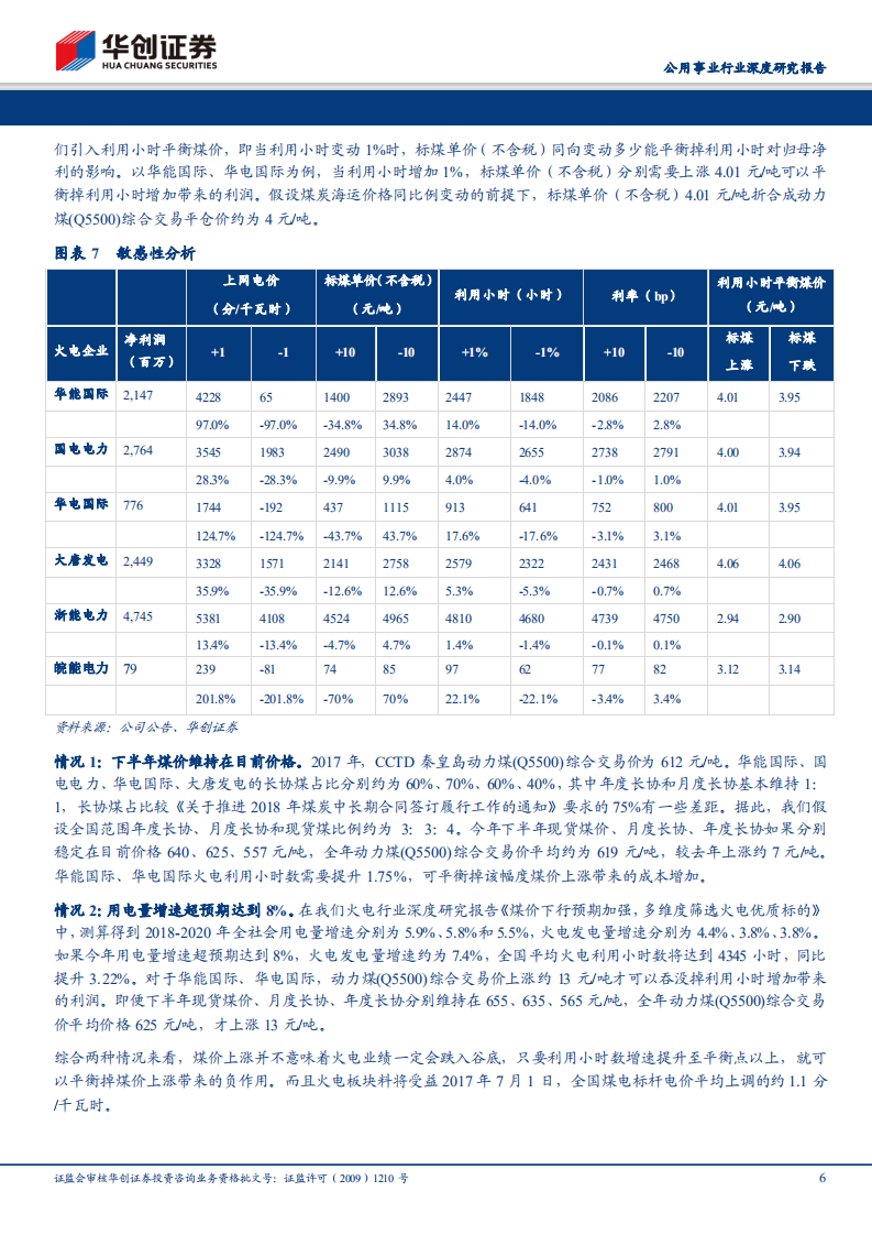 千磨万击还坚劲，任尔东西南北风：探究利用小时数与煤价平衡点，继续关注火电标的.pdf 第6页