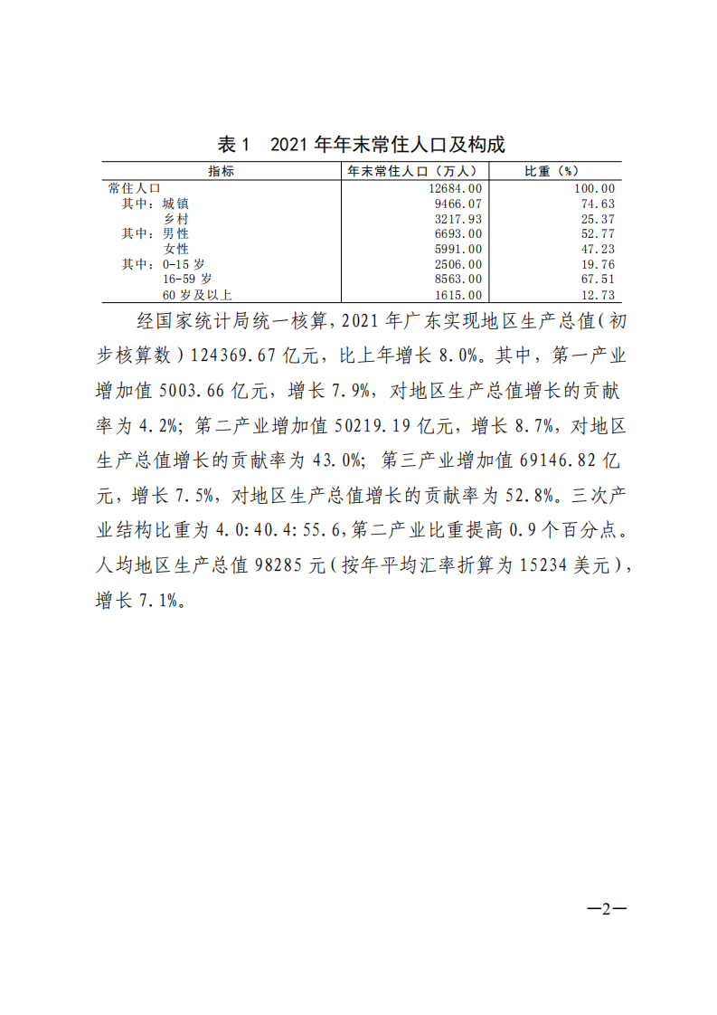 2021年广东省国民经济和社会发展统计公报.pdf 第2页
