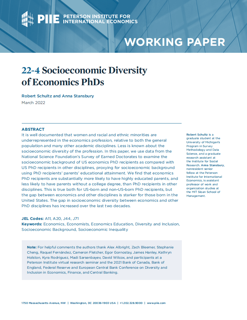 彼得森经济研究所：经济学博士的社会经济多样性（英文版）.pdf 第1页