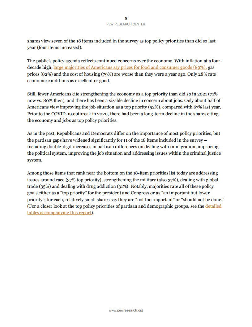 皮尤研究中心：2022年公众的首要任务：加强国家经济（英文版）.pdf 第5页