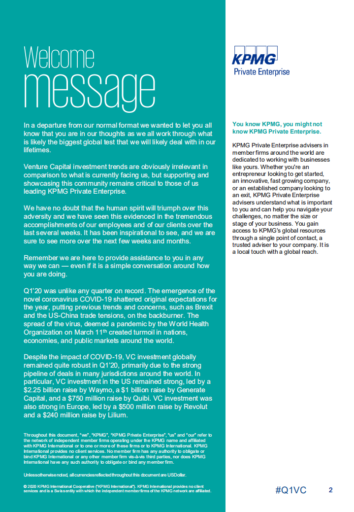 毕马威：2020年第一季度全球风险投资报告（英文版）.pdf 第2页