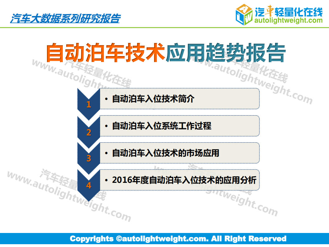 汽车轻量化在线：自动泊车入位技术应用趋势报告.pdf 第1页