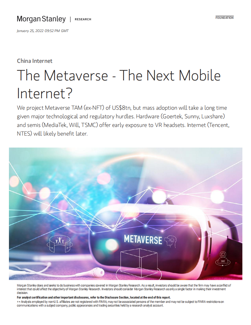摩根士丹利：中国互联网行业报告-元宇宙！下一代移动互联网？（英文版）.pdf 第1页