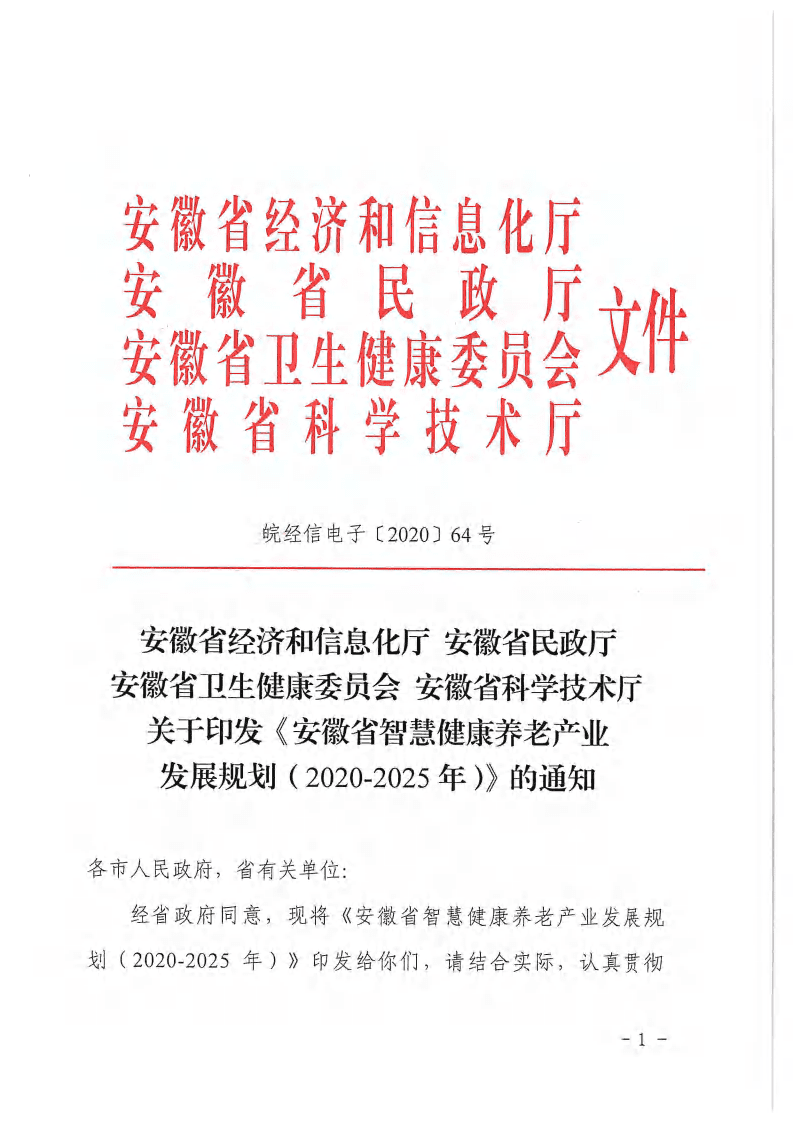 安徽省智慧健康养老产业发展规划（2020-2025年）.pdf 第1页