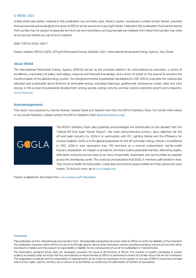 国际可再生资源机构：非电网可再生能源统计2021（英文版）.pdf 第2页