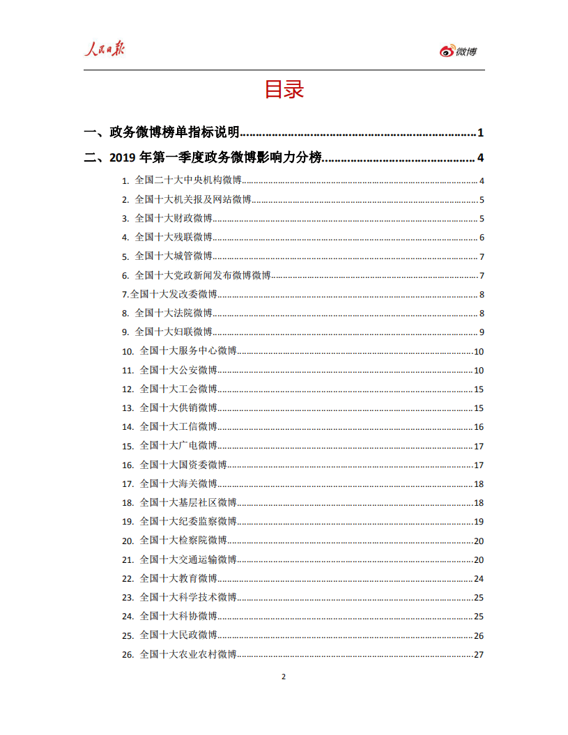 人民网&微博：2019年Q1人民日报政务指数微博影响力报告.pdf 第2页