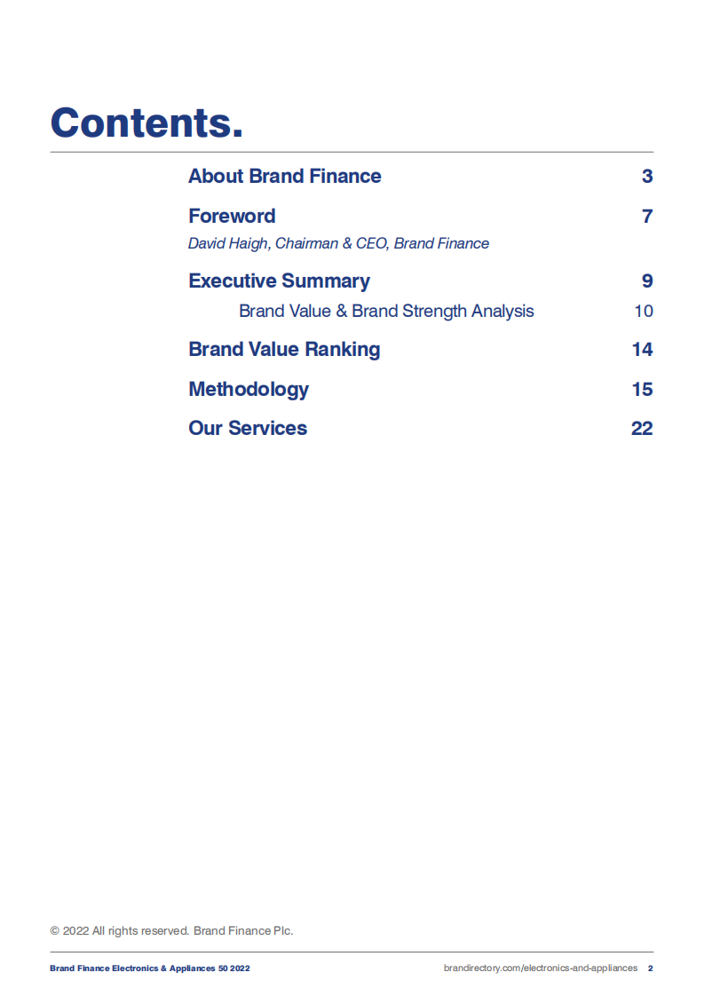 品牌金融：最有价值和最强大的电子和电器品牌的2022年度50强报告（英文版）.pdf 第2页