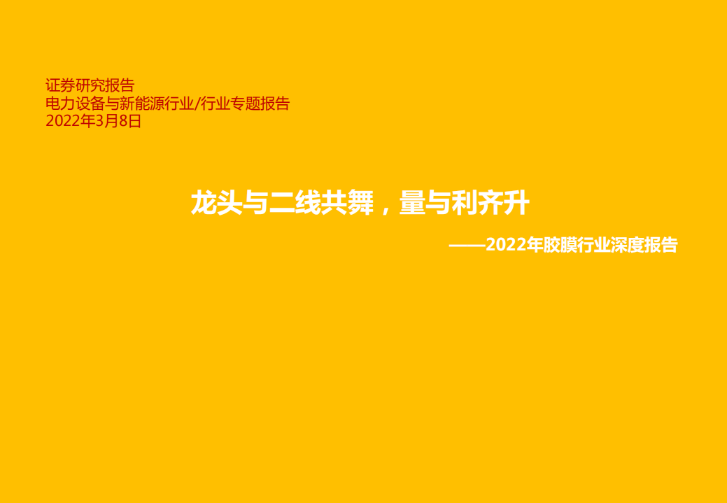 电力设备与新能源行业2022年胶膜行业深度报告：龙头与二线共舞，量与利齐升-220308.pdf 第1页