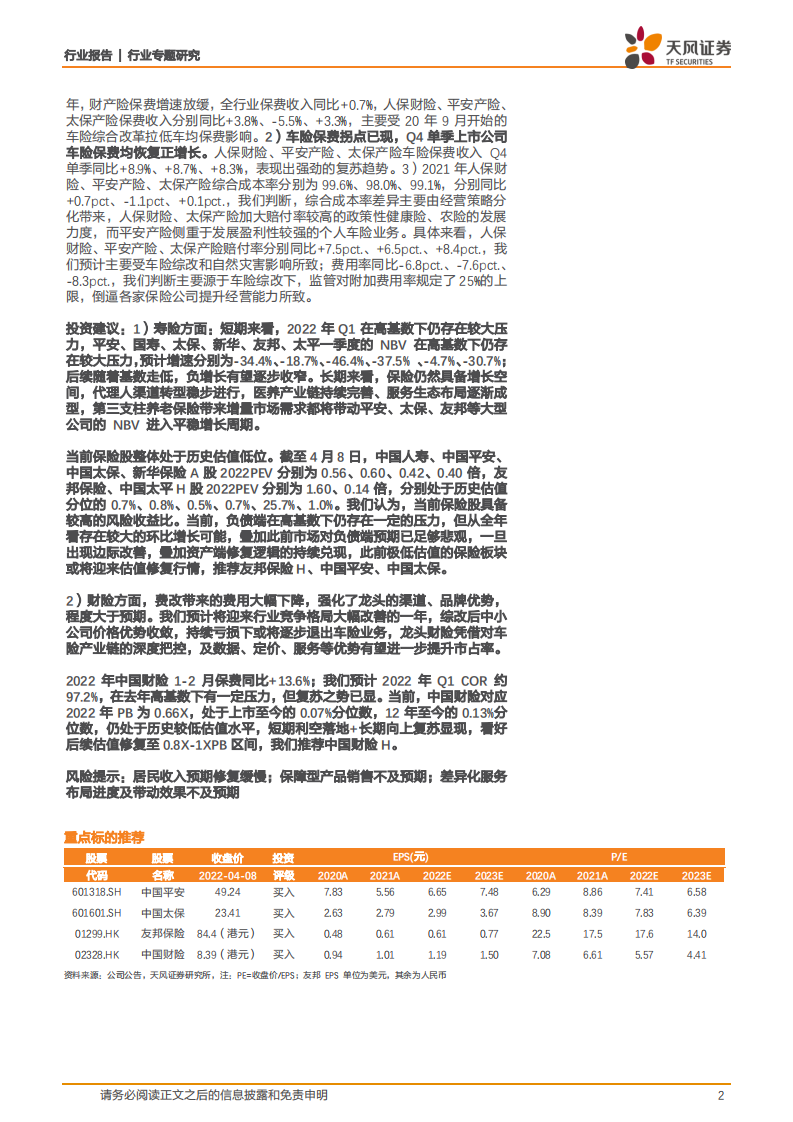 保险行业：2021年投资端表现亮眼，寿险短期承压不改长期向好趋势，财险保费拐点已现-20220408.pdf 第2页