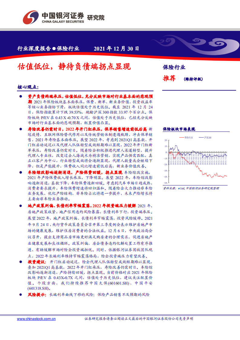 保险行业深度报告：估值低位，静待负债端拐点显现-211230.pdf 第1页