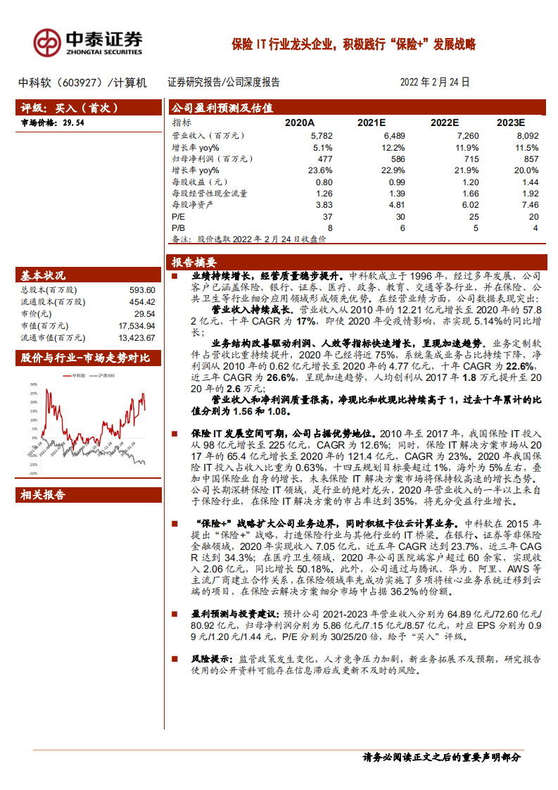 中科软-保险IT行业龙头企业，积极践行&ldquo;保险+&rdquo;发展战略-220224.pdf 第1页
