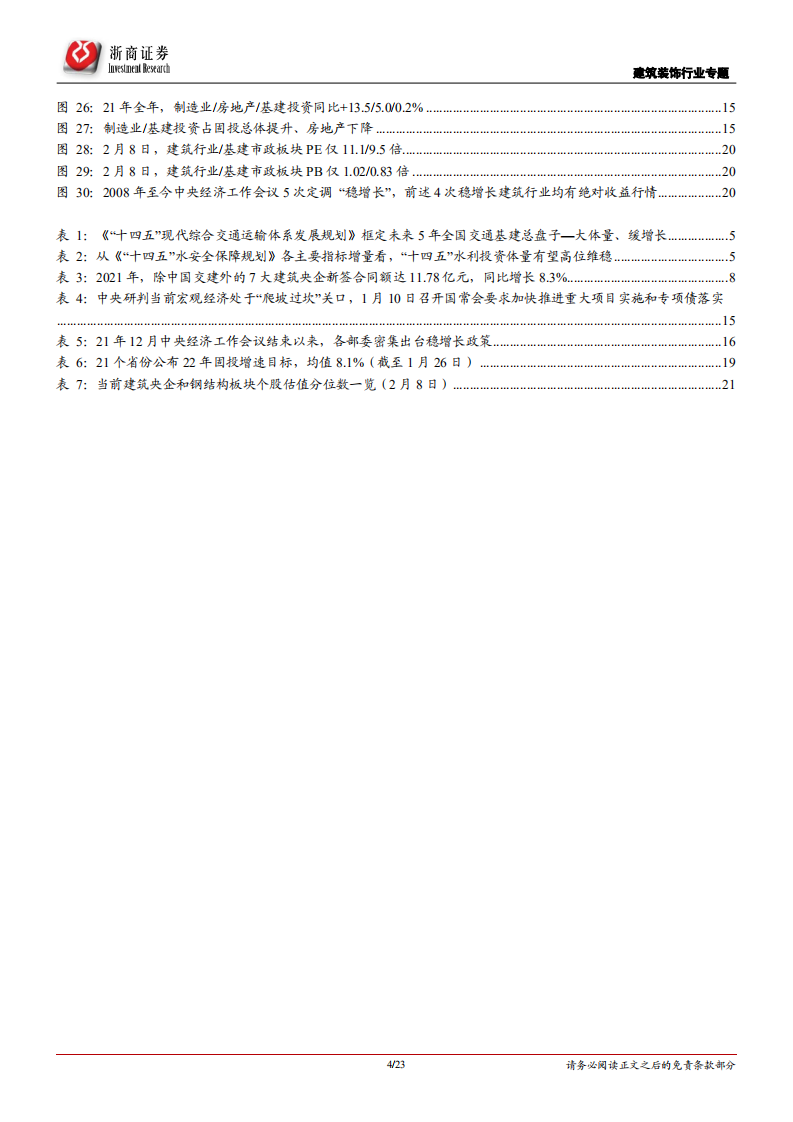 建筑装饰行业基建稳增长分歧点深度分析：旱时造舟，手有余粮心不慌；估值底部，布局央企正当时-20220209.pdf 第4页