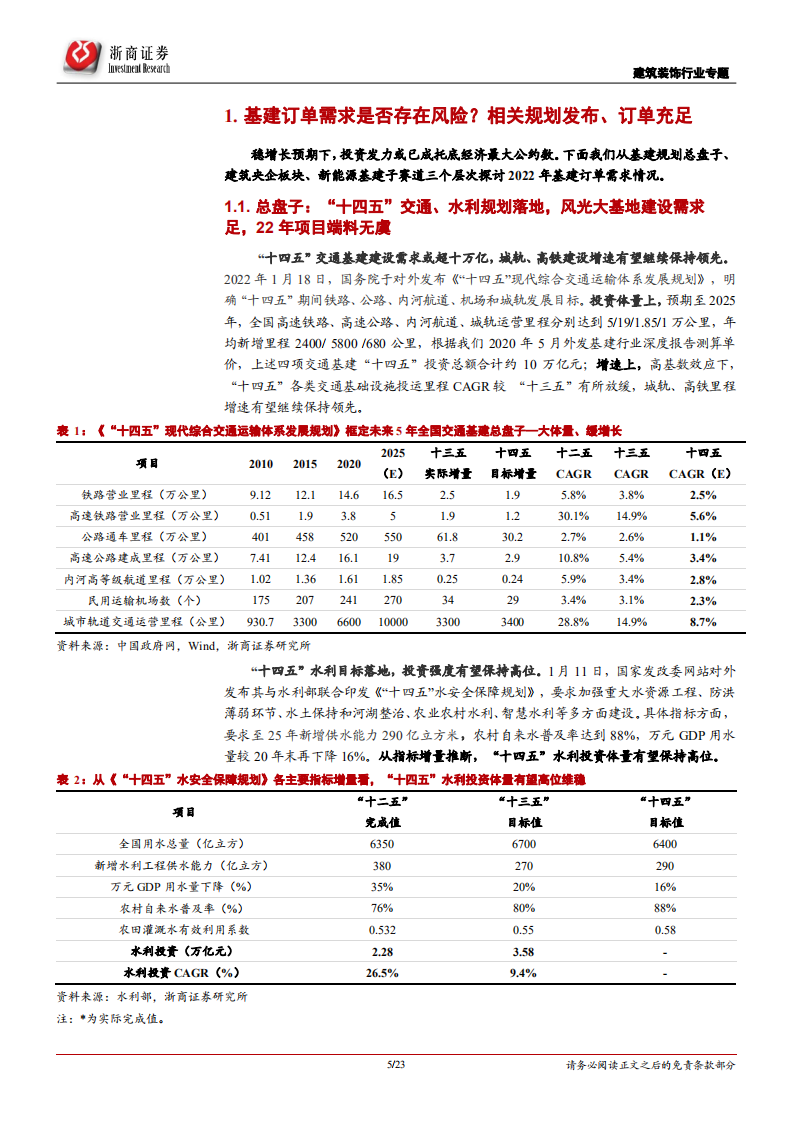 建筑装饰行业基建稳增长分歧点深度分析：旱时造舟，手有余粮心不慌；估值底部，布局央企正当时-20220209.pdf 第5页