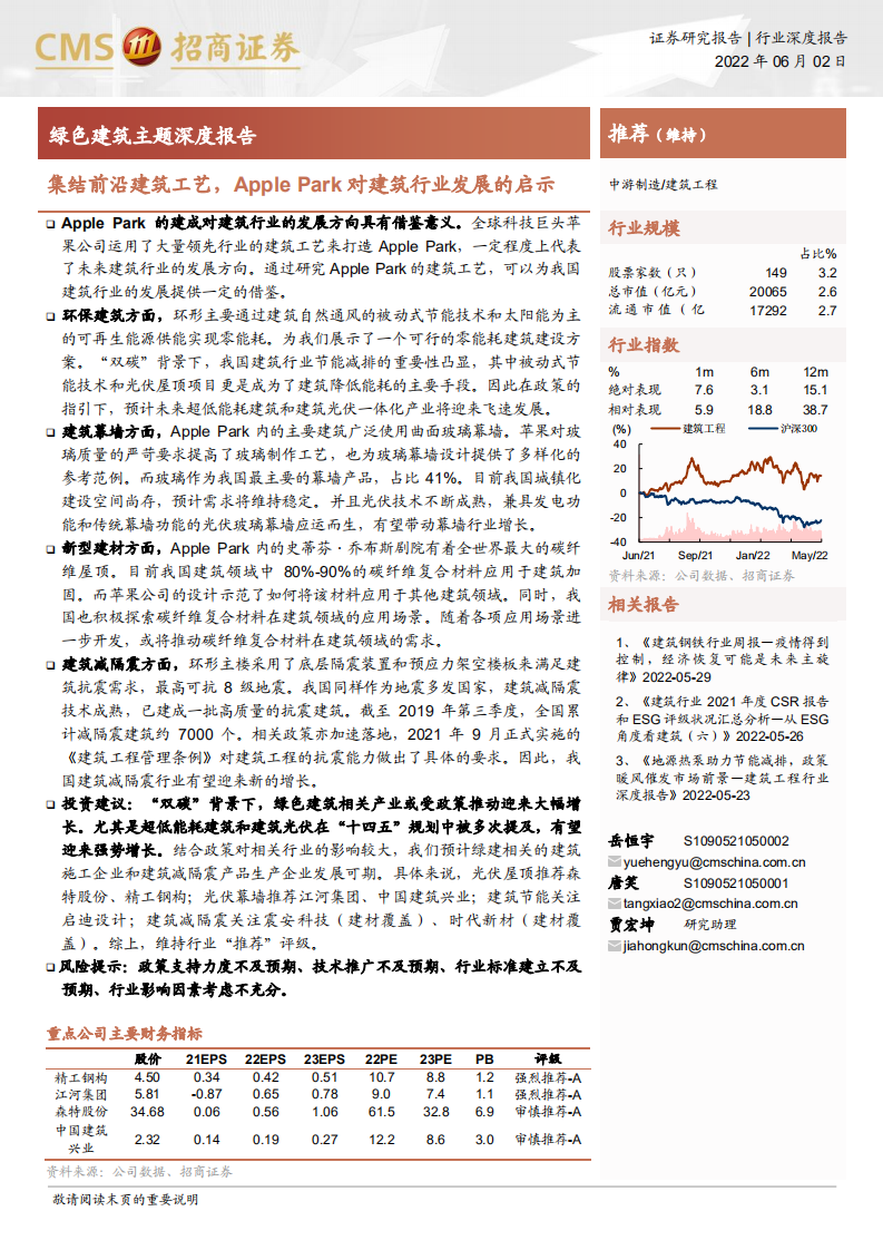 建筑工程行业绿色建筑主题深度报告：集结前沿建筑工艺，Apple Park对建筑行业发展的启示-220602.pdf 第1页