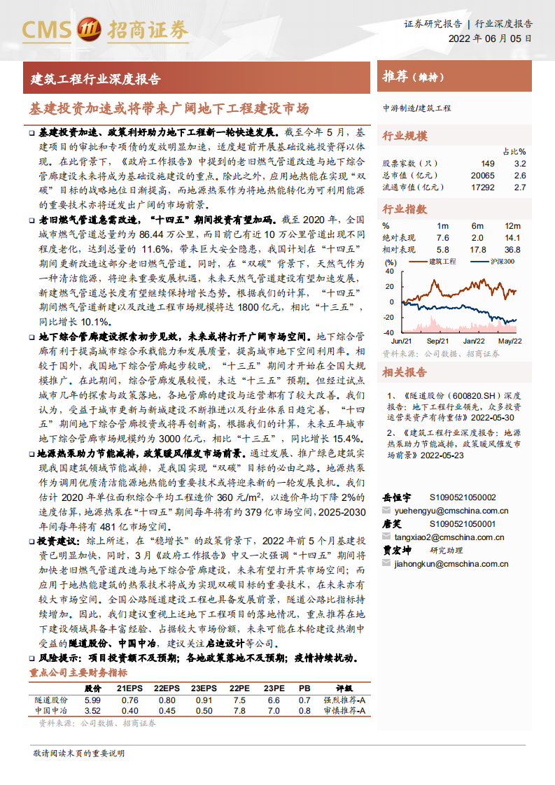 建筑工程行业深度报告：基建投资加速或将带来广阔地下工程建设市场-220605.pdf 第1页