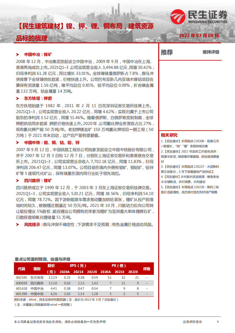 建筑建材行业：镍、钾、锂、铜布局，建筑资源品标的梳理-220308.pdf 第1页