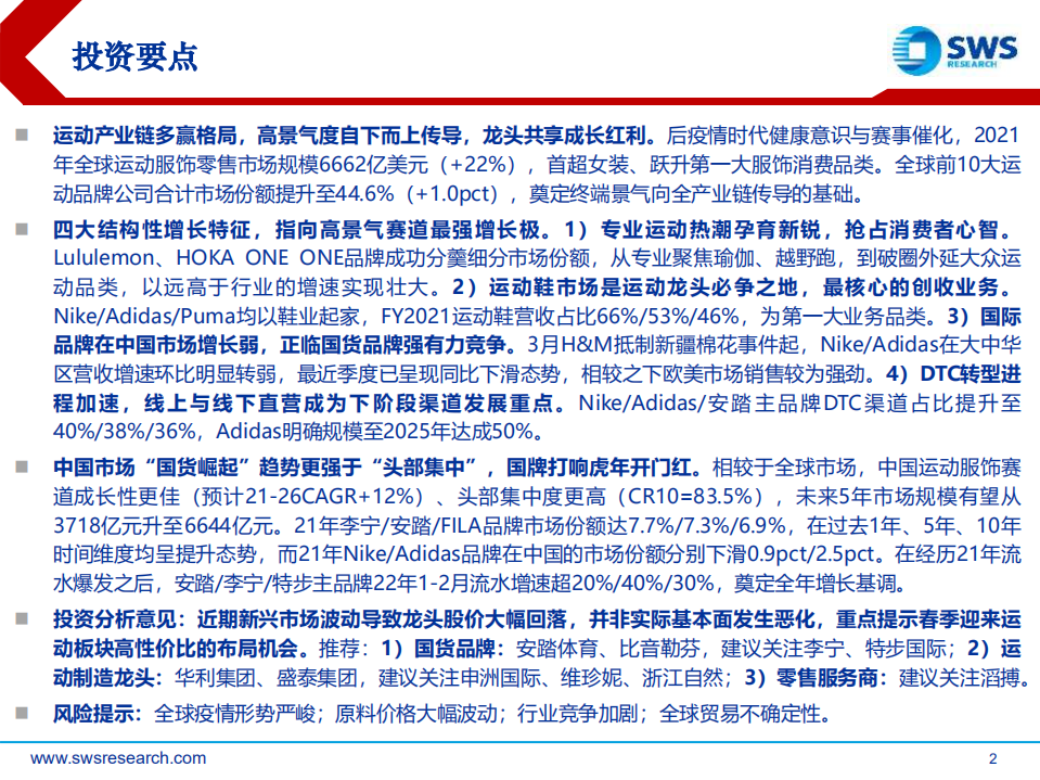 2022年纺织服饰行业春季投资策略：运动服饰高景气，把握高性价比布局机会-20220324.pdf 第2页