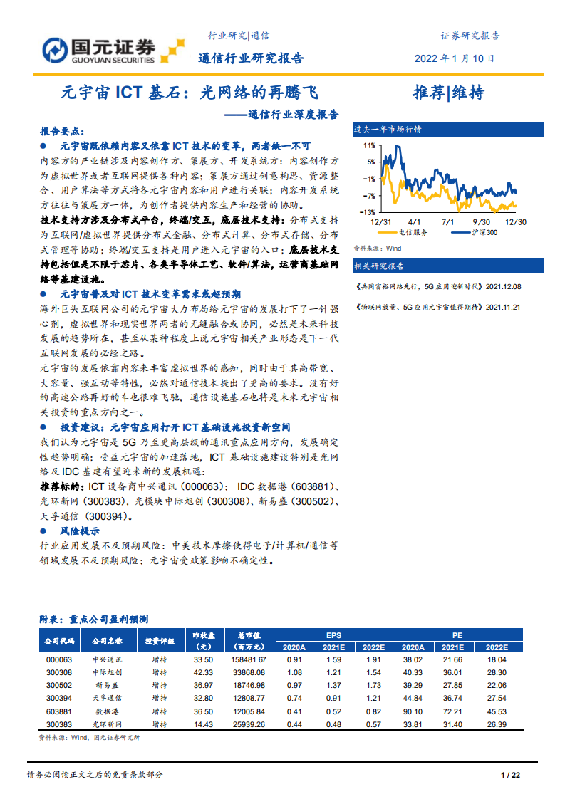 通信行业深度报告：元宇宙ICT基石，光网络的再腾飞-220110.pdf 第1页