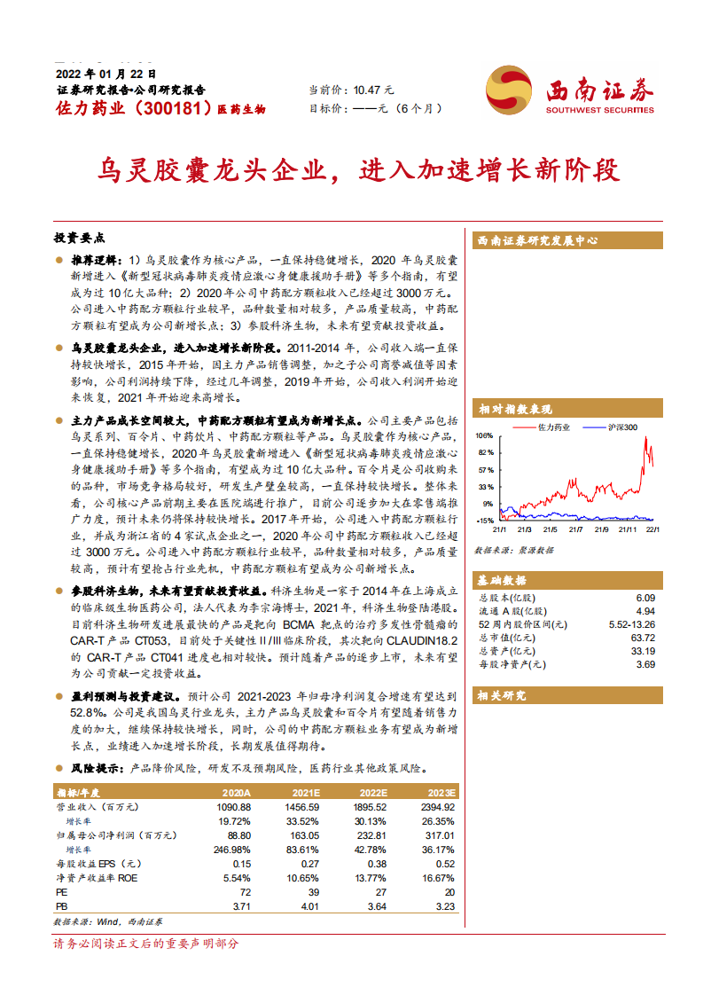 佐力药业-乌灵胶囊龙头企业，进入加速增长新阶段-220122.pdf 第1页