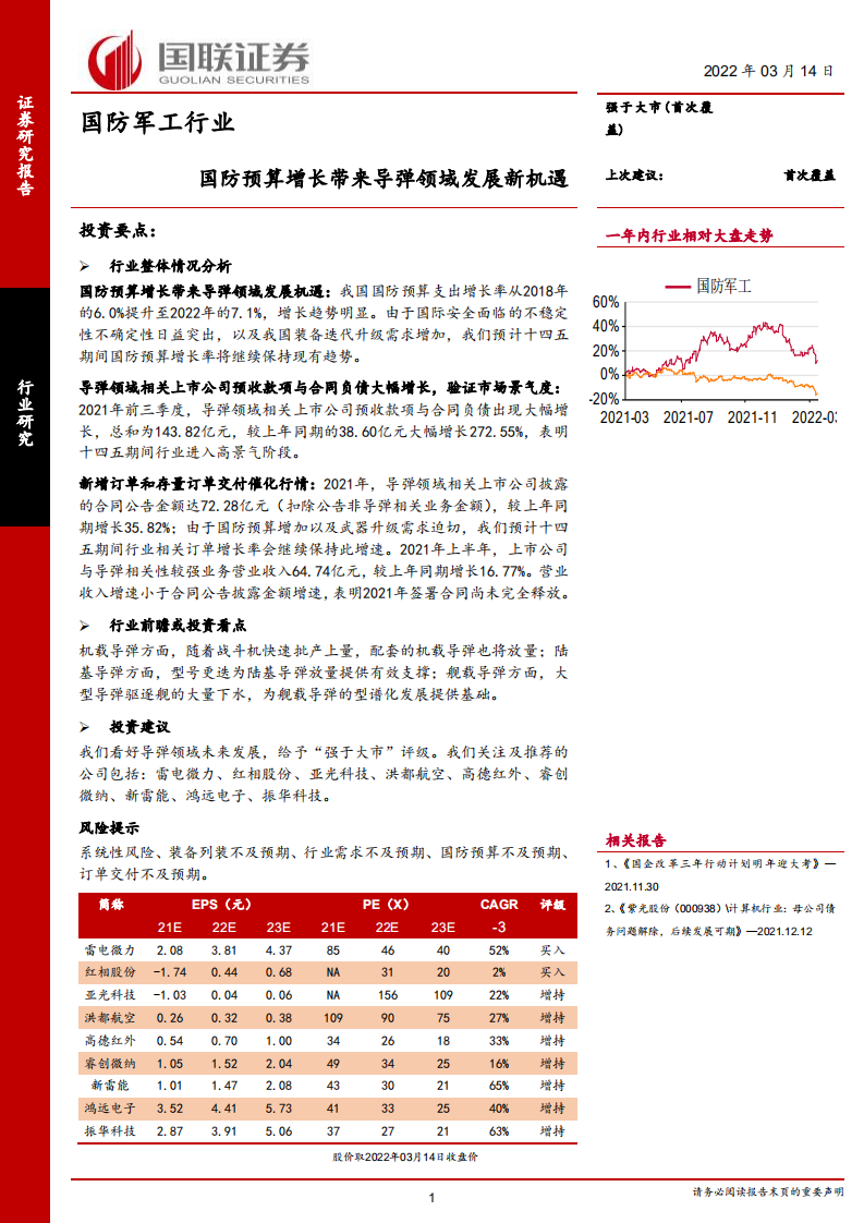 国防军工行业：国防预算增长带来导弹领域发展新机遇-220314.pdf 第1页