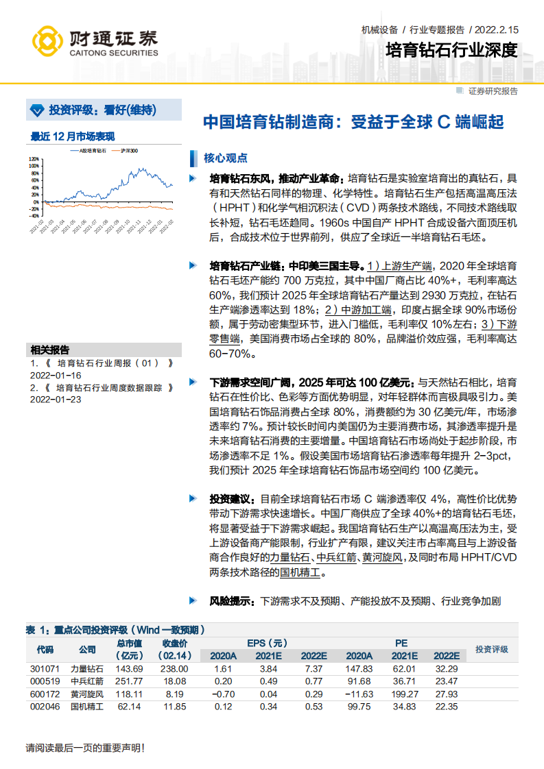 培育钻石行业深度：中国培育钻制造商，受益于全球C端崛起-220215.pdf 第1页