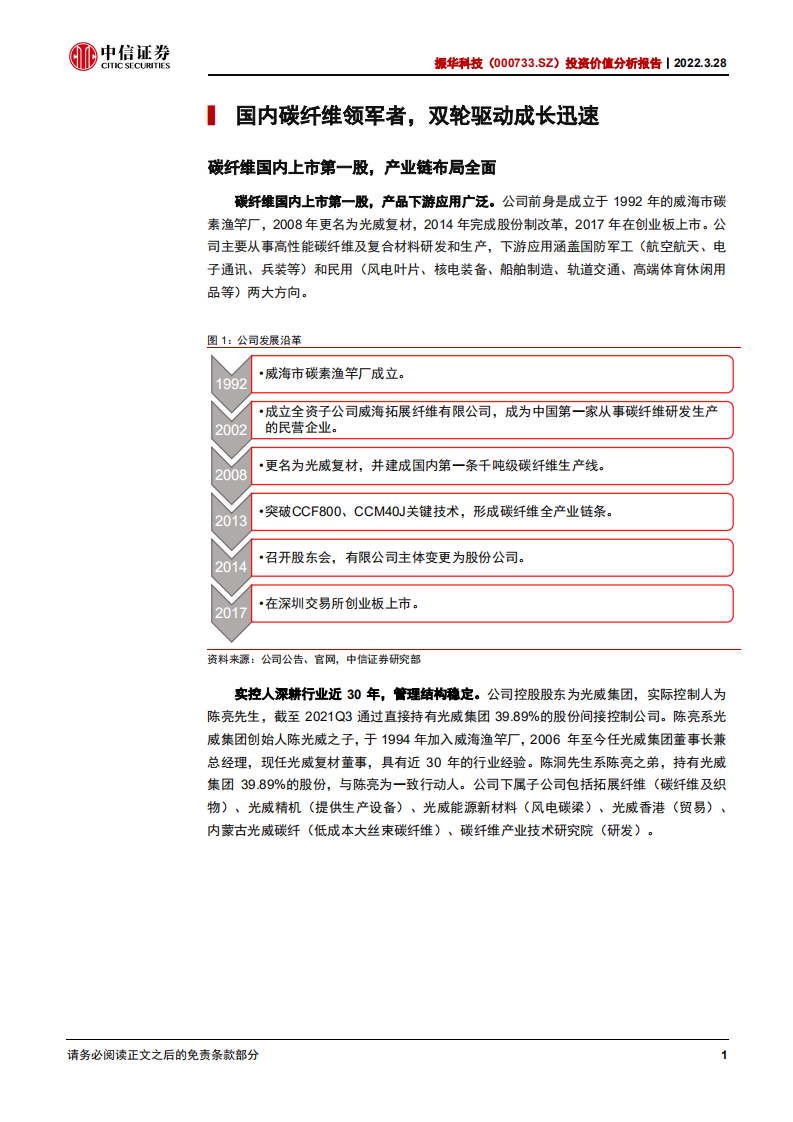 光威复材-投资价值分析报告：国内碳纤维领军者，军民协同促发展-220328.pdf 第5页