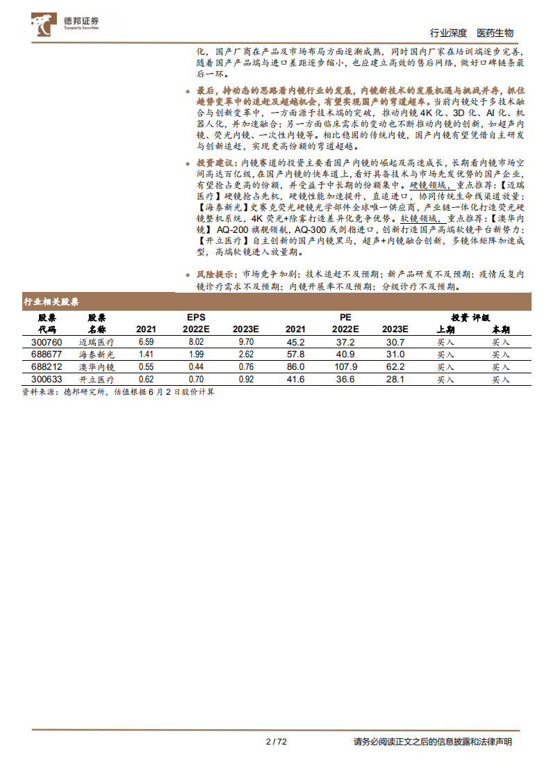 内窥镜行业深度：小内镜大需求，从内镜全产业链看进口替代进程-220605.pdf 第2页