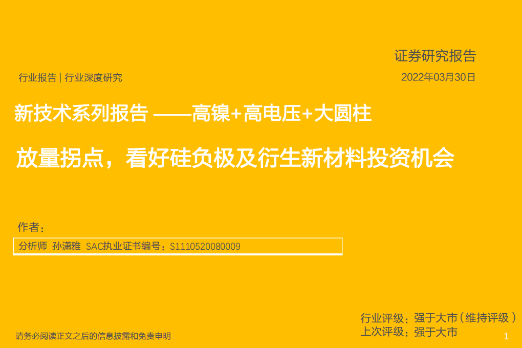 锂电池行业新技术系列报告-高镍+高电压+大圆柱：放量拐点，看好硅负极及衍生新材料投资机会-20220330.pdf 第1页