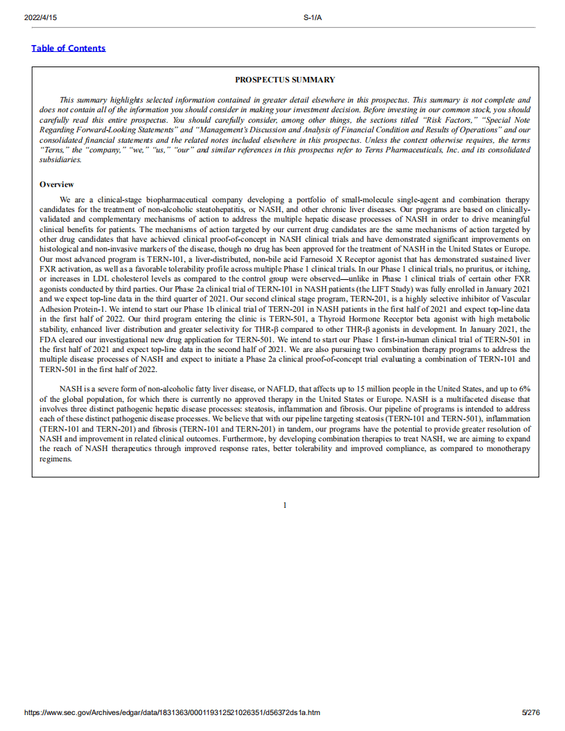 拓臻生物（TERN）美股IPO招股说明书（更新版）.pdf 第5页