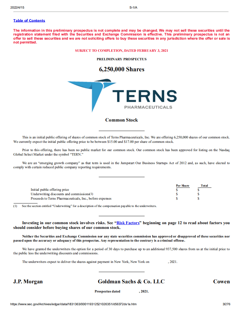 拓臻生物（TERN）美股IPO招股说明书（更新版）.pdf 第3页