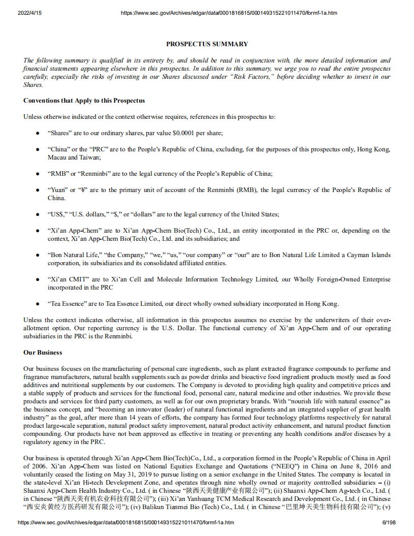 天美生物（BON）美股IPO招股说明书（更新版）.pdf 第6页