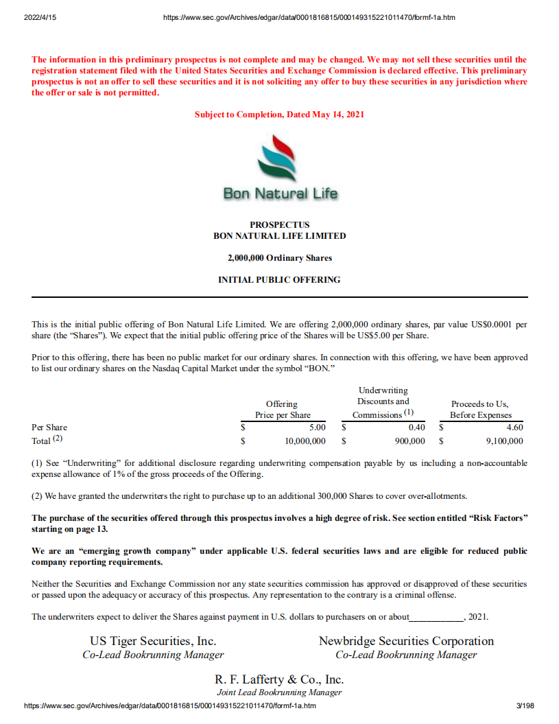 天美生物（BON）美股IPO招股说明书（更新版）.pdf 第3页