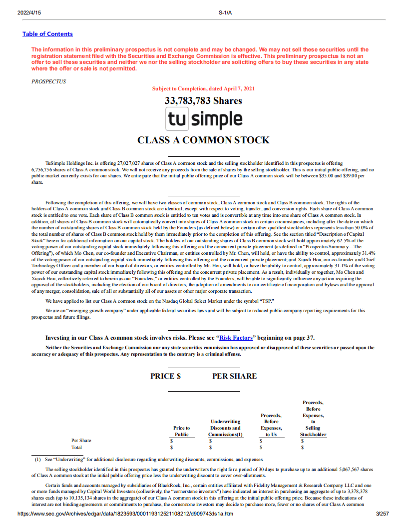 图森未来（TSP）美股IPO招股说明书（更新版）.pdf 第3页