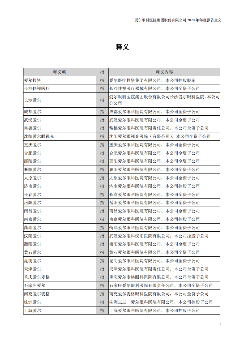 爱尔眼科医院集团股份有限公司 2020 年年度报告.pdf 第4页