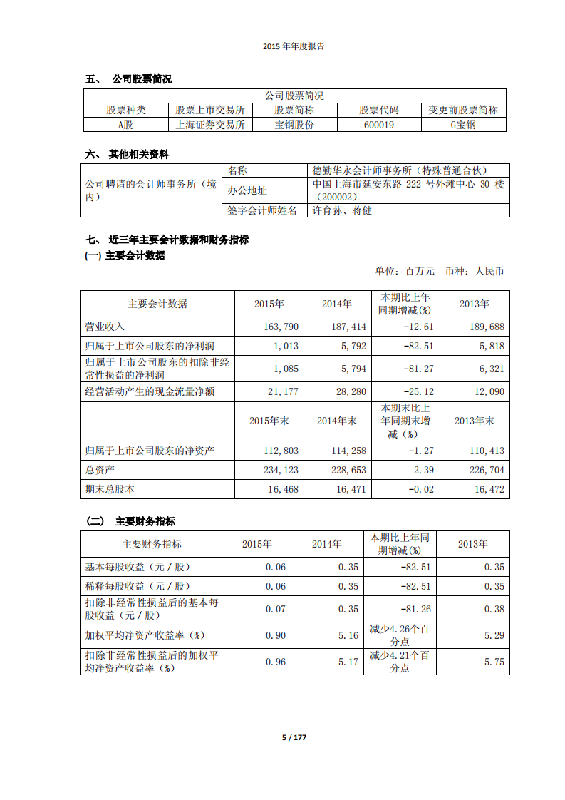 宝山钢铁股份有限公司2015年年度报告.PDF 第5页